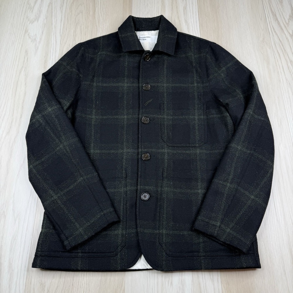 Universal Works 100% Wool Jacket Mens Size S Small Green Black Utility